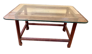 lot 48 image: Vintage Glass Top Wood Side Table