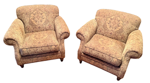 lot 19 image: Pair of Retrospect Pattern Fabric Arm Accent Chairs - Like New Condition
