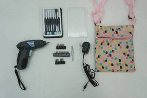 lot 23 image: Cordless Power Screwdriver, bits, extension, cord and bag