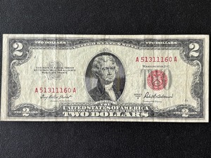 lot 9 image: 1953 A Red Seal $2 Dollar Note