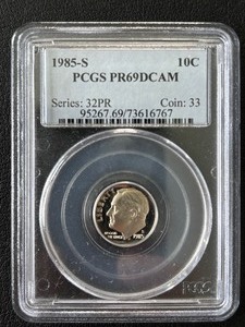 lot 13 image: 1985-S Roosevelt Dime Proof PCGS PR69 Deep Cameo