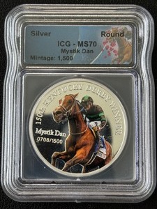 1 Ounce .999 Fine Silver Round 150th Kentucky Derby Winner Mystic Dan 708 of 1500