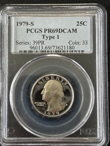lot 16 image: 1979-S Washington Quarter Proof PCGS PR69 Deep Cameo Type 1