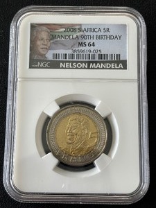 lot 22 image: 2008 South Africa 5 Rand Nelson Mandela 90th Birthday