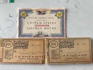 lot 32 image: U.S. Defense Savings Bonds and Merchants Coupon Books