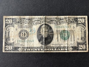 lot 97 image: 1928 Green Seal $20 Dollar Federal Reserve Note
