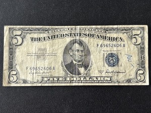 lot 98 image: 1953 A Blue Seal $5 Dollar Silver Certificate