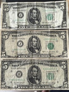 lot 54 image: 1950 Green Seal $5 Dollar Federal Reserve Notes
