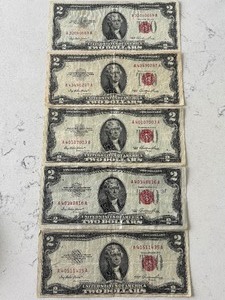 lot 55 image: 1953 Red Seal $2 Dollar Notes