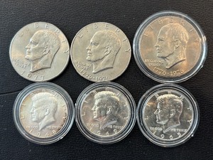 lot 185 image: Kennedy Silver Clad Half Dollars and Eisenhower Dollars