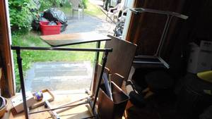 lot 320 image: Tempur-Pedic Chair, Nightstand, Sewing Table, Garment Rack, Pole Hanger and Bedside Table