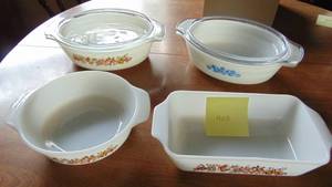 lot 408 image: 3-Pieces of Made in USA Ovenware and FireKing Covered Casserole