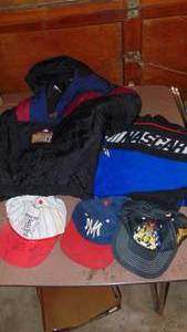 lot 453 image: Denver Nuggets Jacket Size Med, Nascar Blanket and Signed Hats