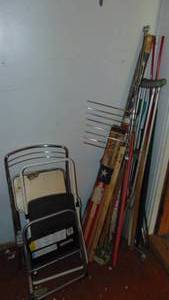 lot 457 image: 3- Step Stools, Flags, Yard Sticks Plus More