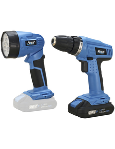 lot 115 image: Pulsar 20V Lithium Ion Cordless Drill and LED Worklight Combo