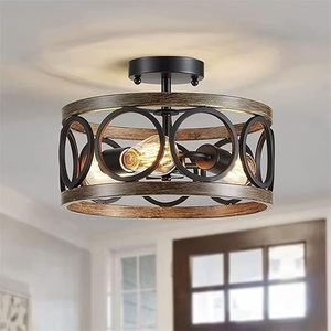 lot 13-BL image: Bedroom Ceiling lamp American Country Retro Industrial Style Creative Antique Wood Grain Round Dining Room Study Living Room Chandelier