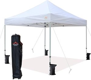 lot 45-BL image: 10x10 Pop Up Canopy Tent Commercial Instant Shelter with Heavy Duty Roller Bag, 4 Canopy Sand Bags, 10x10 FT White