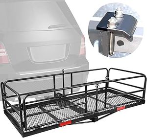 lot 105-BL image: Hitch Mount Cargo Carrier Rack High Side 59 x 24 x 14 Folding Rear Luggage Basket Fits 2 Receiver for Car SUV Camping Traveling