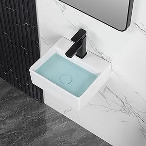 lot 138-OR image: Small Vessel Sink 13x11 Wall Mount Bathroom Sink Rectangular White Porcelain Ceramic Mini Floating Tiny Bathroom Wall Mounted RV Sink