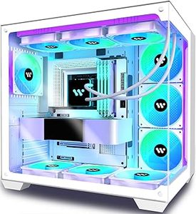lot 218-BL image: PC CASE ATX 6 PWM ARGB Fans Pre-Installed, Mid-Tower Gaming PC Case, Panoramic Tempered Glass Computer Case with USB3.0,360mm Radiator Support