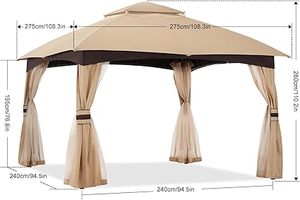 lot 242-BL image: 8x8 Outdoor Gazebo - Patio Gazebo with Mosquito Netting, Outdoor Canopies for Shade and Rain for Lawn, Garden, Backyard & Deck (Beige)