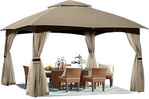 lot 266-BL image: 10x12 Outdoor Gazebo - Patio Gazebo with Mosquito Netting, Outdoor Canopies for Shade and Rain for Lawn, Garden, Backyard & Deck (Khaki)