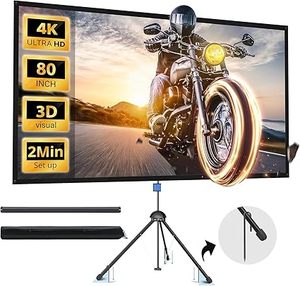 lot 295-BL image: Projector Screen with Stand, PARIS RHNE 80-inch Outdoor Indoor Projector Screen 169 4K HD PVC, 1.5 Gain Portable Wrinkle-Free Movie Screen for Home Backyard Theater with Carry Bag, Ground Nails