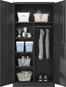lot 312-BL image: Metal Armoire Wardrobe Closet Cabinet for Hanging Clothes with Lock Doors, -72 Steel Lockable Wardrobe Storage Locker Clothes Organizer for Bedroom, Laundry Room (Black)