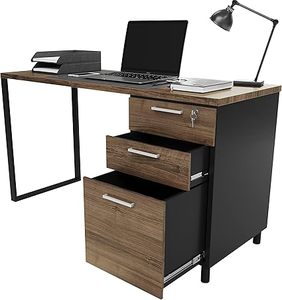 lot 344-BL image: Modern Design Milano Office Computer Desk with 3 Locking Drawers, 48 Inch Walnut and Black Industrial Wood Desk with Filing Drawer and Storage by Crafts and Comfort