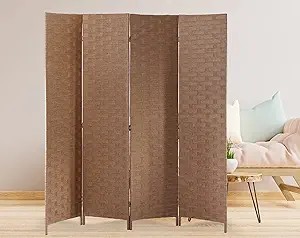 lot 34-BL image: Room Divider 4 Panels Wall Dividers, 6 FT Height Wood Screen Room Screen Divider, 5.5 FT Width Folding Portable Partial Partition Freestanding Panel Screens for Indoor Home Office Bedroom Restaurant