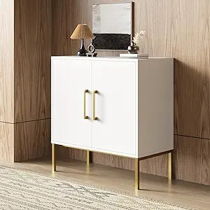 lot 258-OR image: Storage Cabinet with Doors, Free Standing Living Room Cabinet, Modern Wood Buffet Sideboard for Kitchen, Bedroom, Hallway, Entryway, Office, White