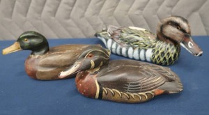 lot 20 image: 3 HANDPAINTED DUCK DECOYS