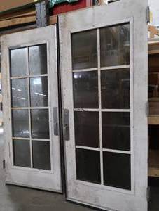 lot 124 image: A SET OF TWO HEAVY DUTY STEEL AND GLASS METAL SAFETY DOORS