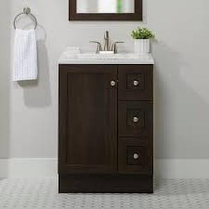 lot 1 image: Glacier Bay Bannister 25 in. Single Sink Dusk Bath Vanity with White Cultured Marble Top (Assembled) Customer Returns See Pictures