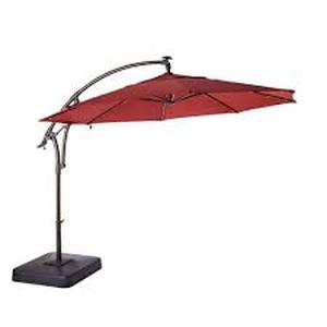 lot 10 image: Hampton Bay 11 ft. Cantilever Solar LED Offset Outdoor Patio Umbrella in Chili Red   Customer Returns See Pictures