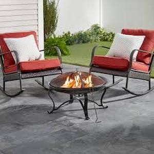 lot 13 image: Hampton Bay Sadler 29.33 in.W Rubbed Bronze Steel Wood Outdoor Fire Pit with Cover and Poker Included  Customer Returns See Pictures