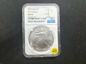 lot 46 image: 2020 1 Oz. Silver American Eagle NGC MS70 Perfect Graded Coin