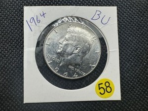 lot 58 image: 1964  90% Silver BU Kennedy Half Dollar --  Great Mint Luster