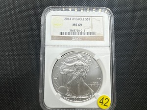 lot 42 image: 2014 1 Oz. Silver American Eagle NGC MS69