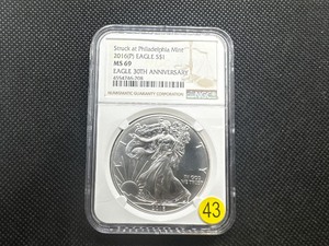 lot 43 image: 2016-P  30th Anniv. 1 Oz. Silver American Eagle NGC MS69
