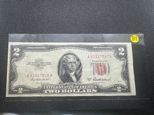 lot 91 image: 1953 Series A Red Seal $2 Bill