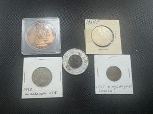 lot 94 image: 5 Misc Tokens and Foreign Coins