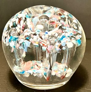 lot 13 image: Colorful Decorative Glass Paperweight with Multi-Colored Inclusions