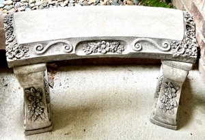 lot 17 image: Petite Decorative Concrete Garden Bench with Floral Design