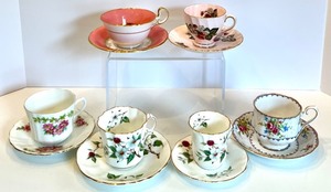 lot 43 image: Set of 6 Vintage Floral Bone China Tea Cup & Saucer Sets in Shades of Pink including Royal Stuart and Staffordshire