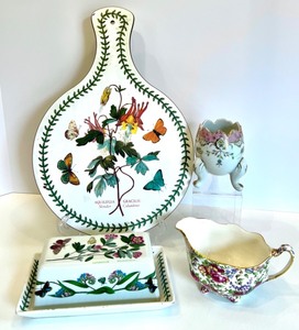 lot 44 image: Vintage Portmeirion Botanic Garden Butter Dish with Lepidotum Rhododendron Design and other Botanical Kitchen Pieces