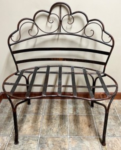 lot 55 image: Rustic Metal Bench with Decorative Backrest