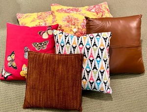 lot 136 image: Collection of 7 Decorative Throw Pillows with Assorted Patterns