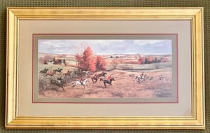 lot 148 image: Framed Equestrian Hunting Scene Print by The Bombay Company