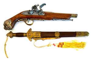 lot 247 image: Decorative Vintage Denix Replica Flintlock Pistol and aScabbard